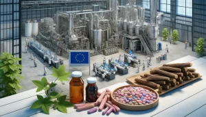 the role of licorice and its extract in the European Union's industry. The scene should feature a modern
